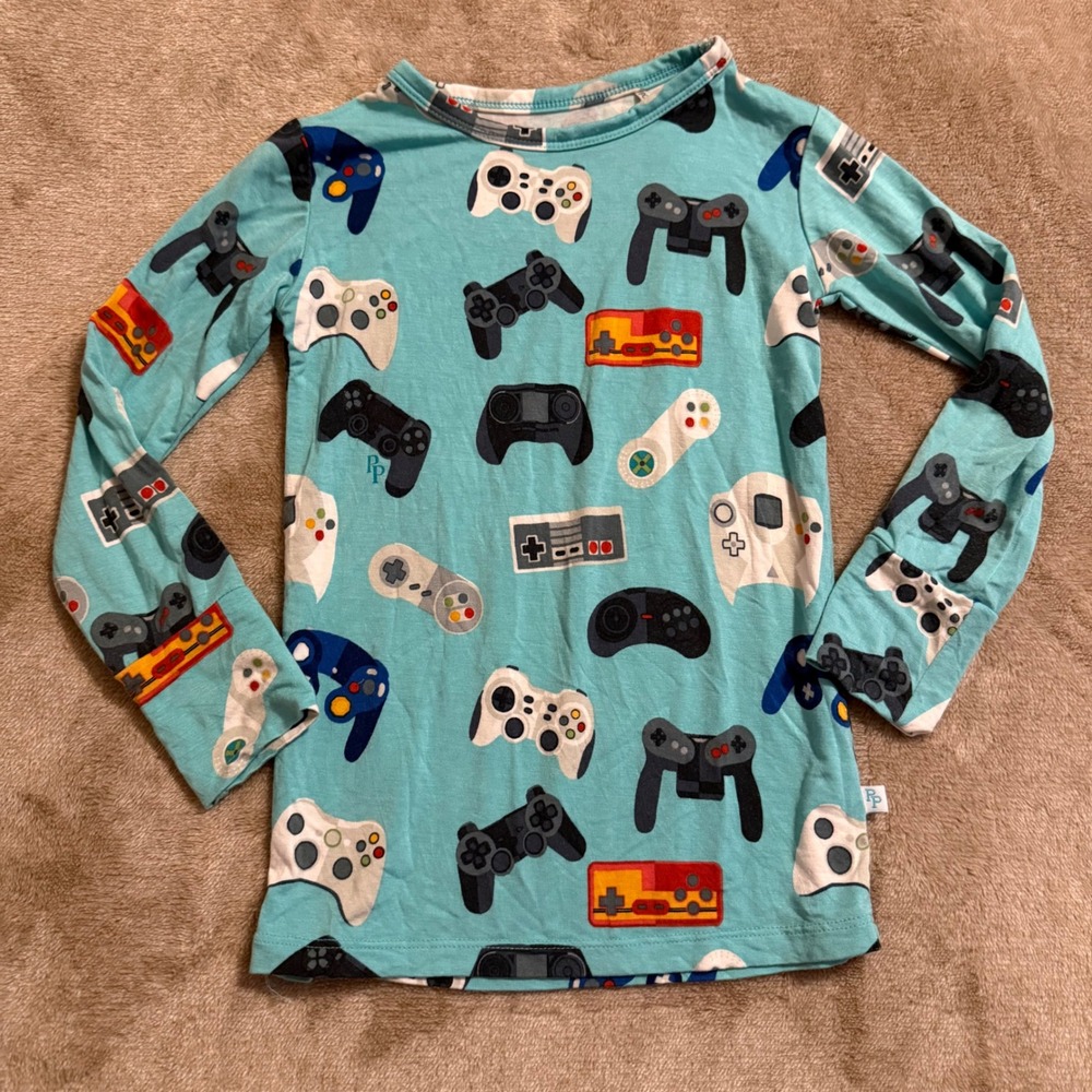 Posh Peanut Kids 4T Blue Bamboo Video Game Controller Long Sleeve Pajama Top